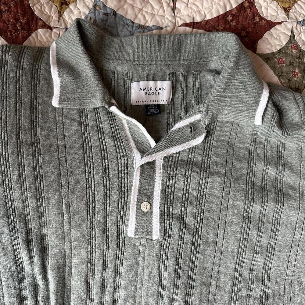 Men’s American Eagle weekend tipped sweater polo shirt sage green size XXL - Picture 4 of 7